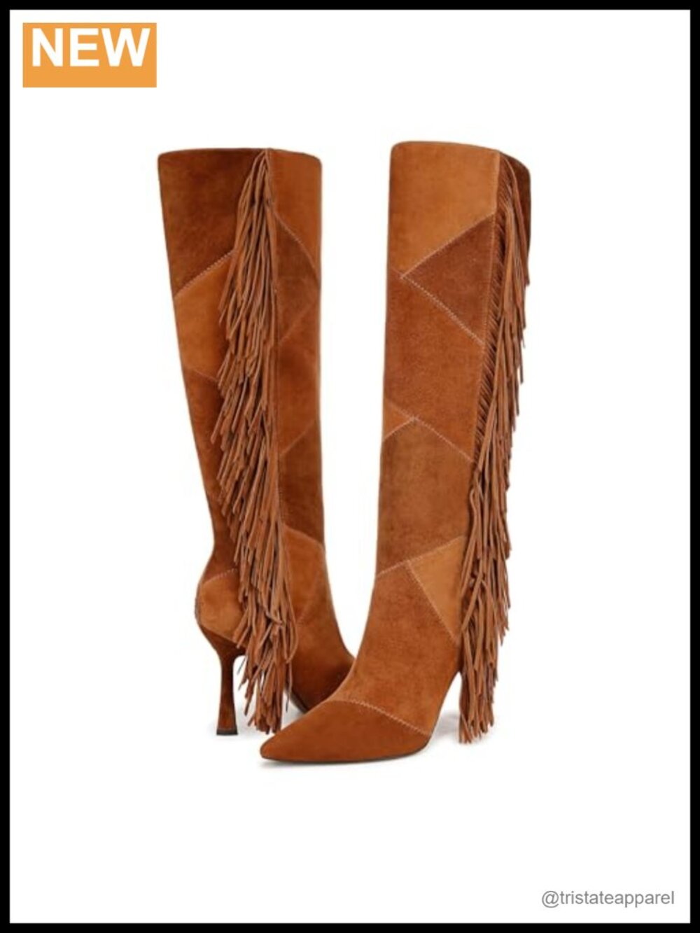 Knee-High Fringe Leather Boots 4" Heel Zip Retro